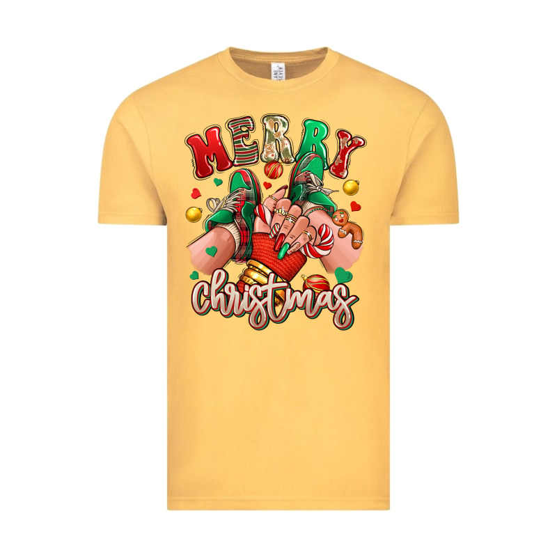 Merry Christmas Caucasian Girl Sneakers Vintage Tee by RanaPortraitStore | Teevron