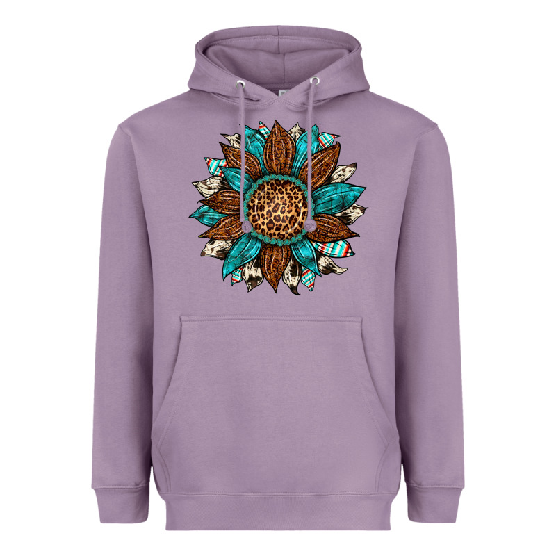 Gemstone Cowhide Leopard Turquoise Sunflower Heavyweight Hoodie by Artiststas | Teevron