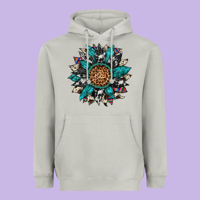 Cowhide Leopard Serape Gemstone  Sunflower Heavyweight Hoodie Designed By Artiststas