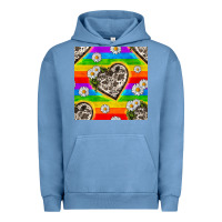 Pigment Pebble Blue Pride LGBTQ+ Cowhide Hearts And Daisy Patterns Urban Hoodie - BundleAndBundleShop