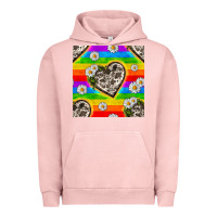Pigment Salmon Pride LGBTQ+ Cowhide Hearts And Daisy Patterns Urban Hoodie - BundleAndBundleShop