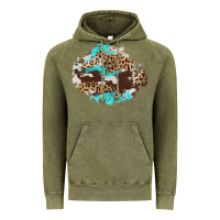 Vintage Olive cowhide leopard turquoise patch Vintage Hoodie - AdoDesignShop