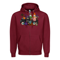 Burgundy halloween farm animals truck Zipper Hoodie - RacoonDesign