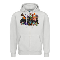 Dove Grey halloween farm animals truck Zipper Hoodie - RacoonDesign