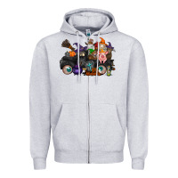 Heather Grey halloween farm animals truck Zipper Hoodie - RacoonDesign