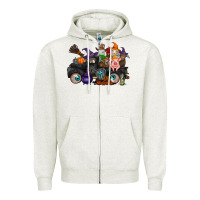 Oatmeal Heather halloween farm animals truck Zipper Hoodie - RacoonDesign