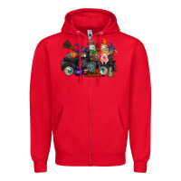 Red halloween farm animals truck Zipper Hoodie - RacoonDesign