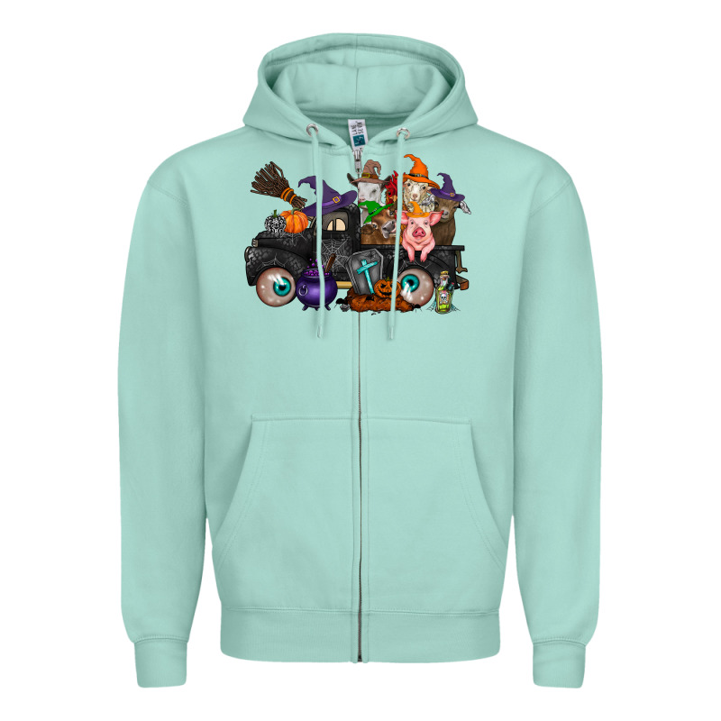 Halloween Farm Animals Truck Zipper Hoodie by RacoonDesign | Teevron