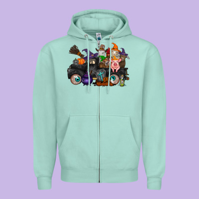 Halloween Farm Animals Truck Zipper Hoodie Designed By Racoondesign