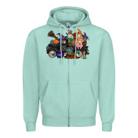 Seafoam halloween farm animals truck Zipper Hoodie - RacoonDesign