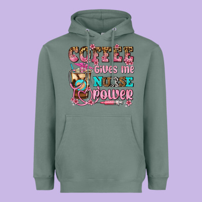 Coffee Gives Me Nurse Power Heavyweight Hoodie Designed By Adodesignshop