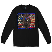 Black bison with american flag and glasses Long Sleeve Tee - RanaPortraitStore