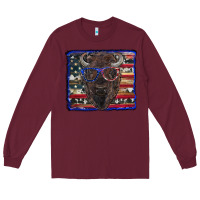 Burgundy bison with american flag and glasses Long Sleeve Tee - RanaPortraitStore