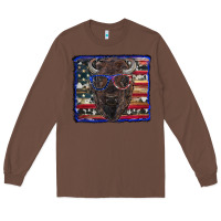 Chestnut bison with american flag and glasses Long Sleeve Tee - RanaPortraitStore