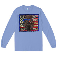 Bison With American Flag And Glasses Long Sleeve Tee | Teevron