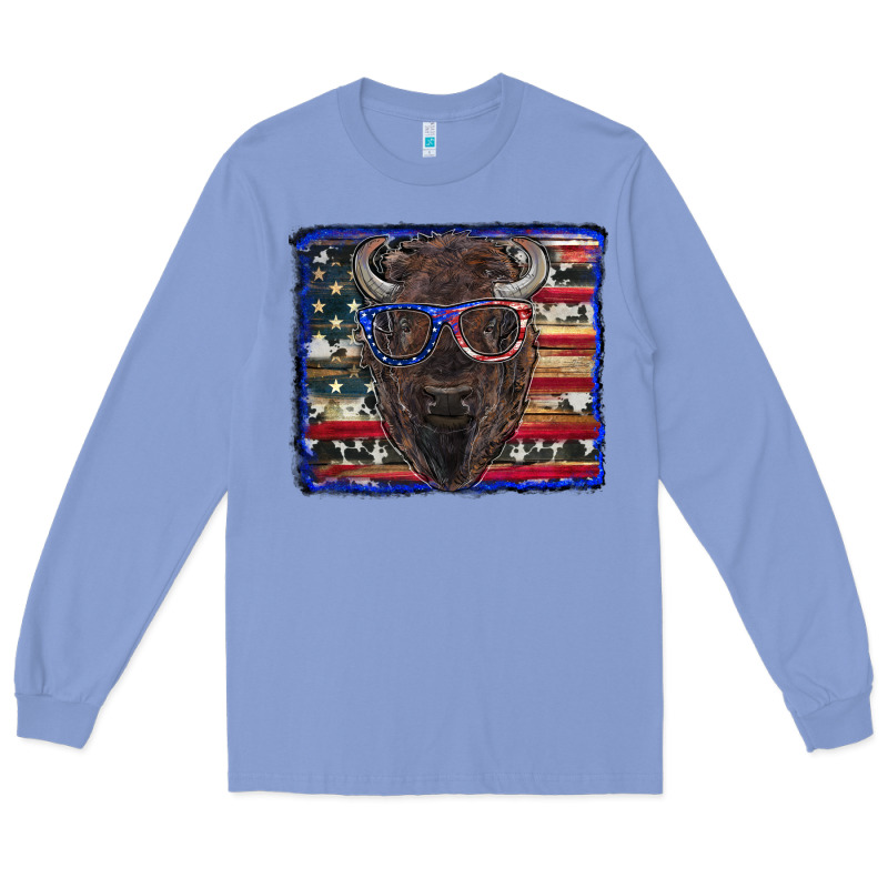 Bison With American Flag And Glasses Long Sleeve Tee by RanaPortraitStore | Teevron