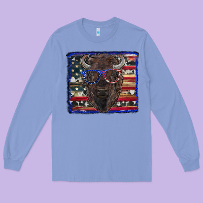Bison With American Flag And Glasses Long Sleeve Tee Designed By Ranaportraitstore