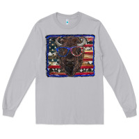Moon Dust bison with american flag and glasses Long Sleeve Tee - RanaPortraitStore
