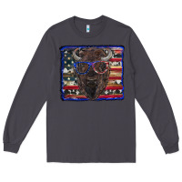 Smoke bison with american flag and glasses Long Sleeve Tee - RanaPortraitStore