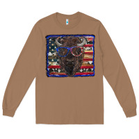 Toasted Coconut bison with american flag and glasses Long Sleeve Tee - RanaPortraitStore