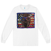 White bison with american flag and glasses Long Sleeve Tee - RanaPortraitStore