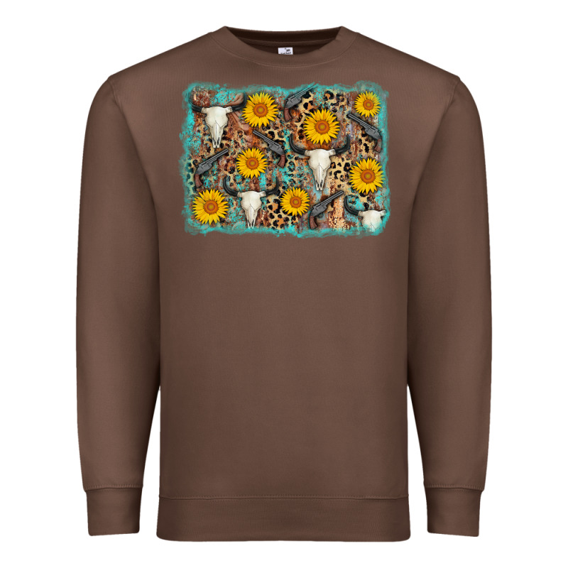 Cow Skull Sunflower Background Premium Sweatshirt by AdoDesignShop | Teevron