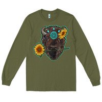 Army Green bison head with sunflowers and gemstone Long Sleeve Tee - RanaPortraitStore