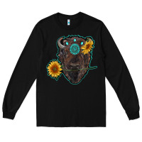 Black bison head with sunflowers and gemstone Long Sleeve Tee - RanaPortraitStore