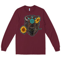 Burgundy bison head with sunflowers and gemstone Long Sleeve Tee - RanaPortraitStore