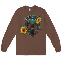 Chestnut bison head with sunflowers and gemstone Long Sleeve Tee - RanaPortraitStore