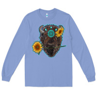 Colony Blue bison head with sunflowers and gemstone Long Sleeve Tee - RanaPortraitStore