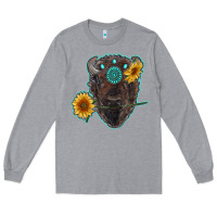 Heather Grey bison head with sunflowers and gemstone Long Sleeve Tee - RanaPortraitStore