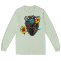 Matcha bison head with sunflowers and gemstone Long Sleeve Tee - RanaPortraitStore