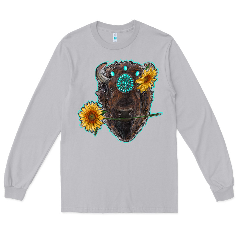 Bison Head With Sunflowers And Gemstone Long Sleeve Tee by RanaPortraitStore | Teevron