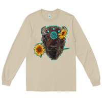 Mushroom bison head with sunflowers and gemstone Long Sleeve Tee - RanaPortraitStore