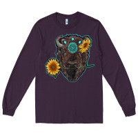 Plum bison head with sunflowers and gemstone Long Sleeve Tee - RanaPortraitStore