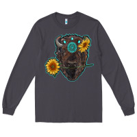 Smoke bison head with sunflowers and gemstone Long Sleeve Tee - RanaPortraitStore