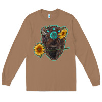 Toasted Coconut bison head with sunflowers and gemstone Long Sleeve Tee - RanaPortraitStore