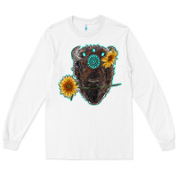 White bison head with sunflowers and gemstone Long Sleeve Tee - RanaPortraitStore