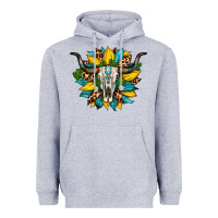 Heather Grey bull skull gemstone cactus leopard sunflower Heavyweight Hoodie - Artiststas
