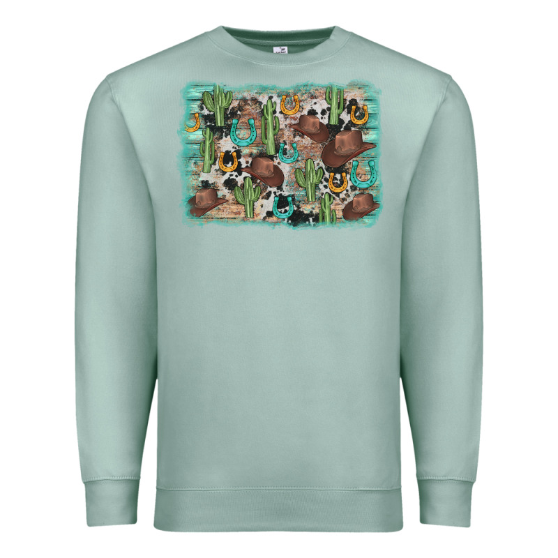 Cactus Cowboy Hat Background Premium Sweatshirt by AdoDesignShop | Teevron