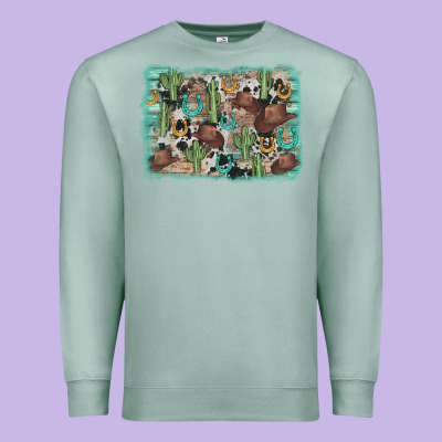 Cactus Cowboy Hat Background Premium Sweatshirt Designed By Adodesignshop