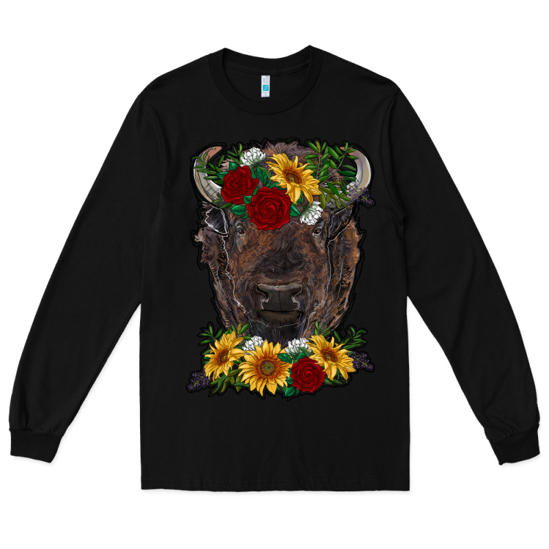Bison Face With Flowers Long Sleeve Tee by RanaPortraitStore | Teevron