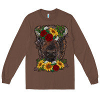 Chestnut bison face with flowers Long Sleeve Tee - RanaPortraitStore