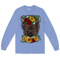 Colony Blue bison face with flowers Long Sleeve Tee - RanaPortraitStore