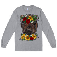 Heather Grey bison face with flowers Long Sleeve Tee - RanaPortraitStore