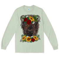 Matcha bison face with flowers Long Sleeve Tee - RanaPortraitStore