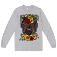 Moon Dust bison face with flowers Long Sleeve Tee - RanaPortraitStore