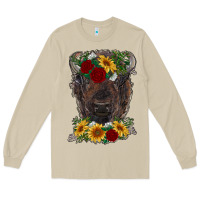 Mushroom bison face with flowers Long Sleeve Tee - RanaPortraitStore