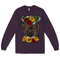 Plum bison face with flowers Long Sleeve Tee - RanaPortraitStore